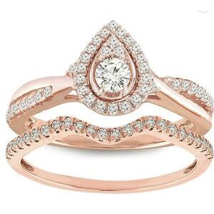 Brilliance 10K Rose Gold 1/2 CTTW Diamond Bridal Ring Set Women's Engagement